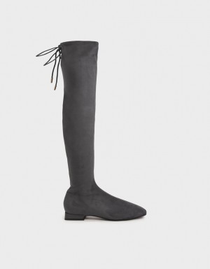 ψηλεσ μποτεσ Charles And Keith Textured Thigh σκούρο γκρι | 95803-QDBO