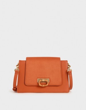 τσάντεσ χιαστί Charles And Keith Textured πορτοκαλι | 06257-LVXY
