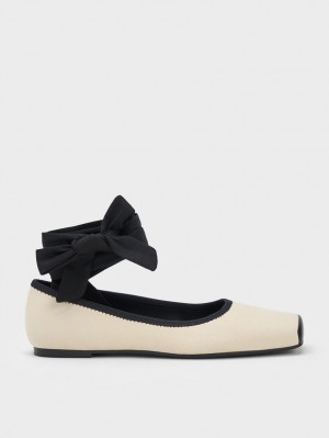 Παπουτσια Μπαλαρινεσ Charles And Keith Tie-Around καμβα Μπεζ | 02185-VFZL