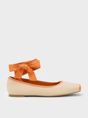Παπουτσια Μπαλαρινεσ Charles And Keith Tie-Around καμβα πορτοκαλι | 74169-TZME