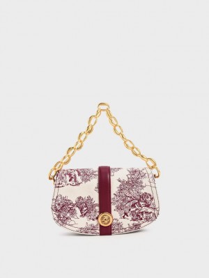 τσάντεσ ώμου Charles And Keith Tiger Calligraphy Chain Handle μπορντο | 29108-YKJD