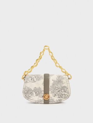 τσάντεσ ώμου Charles And Keith Tiger Calligraphy Chain Handle γκρι | 98203-YFDW