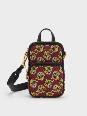 τσάντεσ χιαστί Charles And Keith Tiger Print Jacquard Long κοκκινα | 07418-IVHC