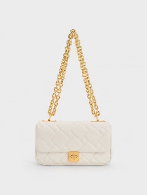 τσάντεσ χιαστί Charles And Keith Tillie Καπιτονέ Chain κρέμα | 37609-YZAI