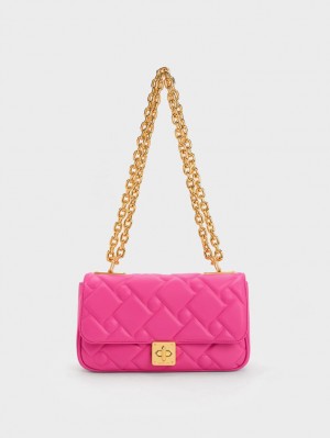 τσάντεσ χιαστί Charles And Keith Tillie Καπιτονέ Chain φουξια | 84371-TWZX