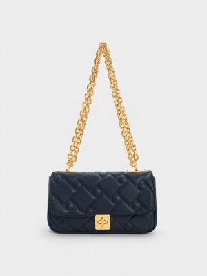 τσάντεσ χιαστί Charles And Keith Tillie Καπιτονέ Chain σκουρο μπλε | 67218-FVQD