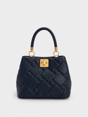 τσαντα χειροσ Charles And Keith Tillie Καπιτονέ Top σκουρο μπλε | 04729-JEXS