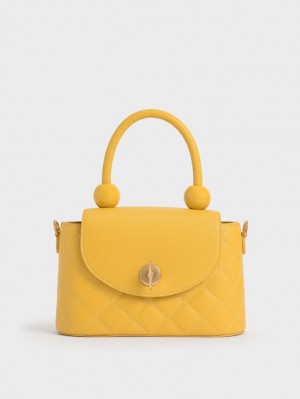 τσάντεσ ώμου Charles And Keith Top Handle Circle κίτρινα | 25734-JXFQ