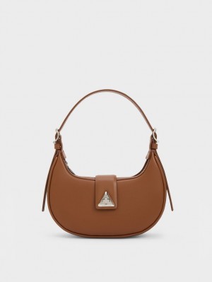 τσάντεσ ώμου Charles And Keith Trice Metallic Accent Belted καφε | 76195-XETC