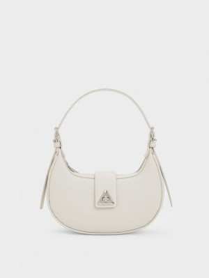 τσάντεσ ώμου Charles And Keith Trice Metallic Accent Belted ασπρα | 42968-HUQW