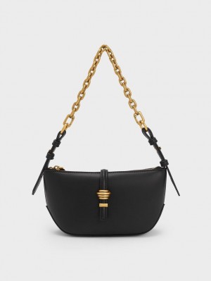 τσάντεσ ώμου Charles And Keith Trudy Belted Geometric μαυρα | 96748-OGXL