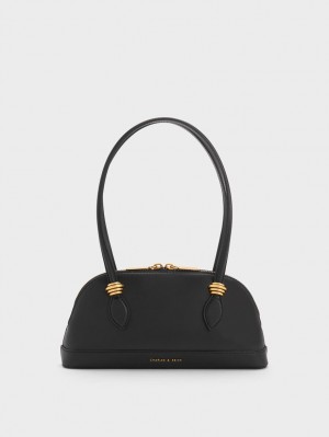 τσάντεσ ώμου Charles And Keith Trudy Elongated Handle μαυρα | 61095-RVQP