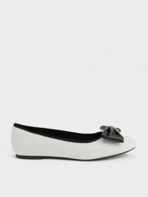 Παπουτσια Μπαλαρινεσ Charles And Keith Tweed Chain-Link Bow ασπρα | 96328-BNUF