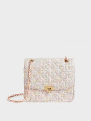 τσάντεσ ώμου Charles And Keith Tweed Chain λουρακια ροζ | 28903-JLXO