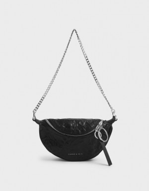 τσάντεσ χιαστί Charles And Keith Wrinkled Effect Ring Zip Tassel μαυρα | 56238-AXYJ