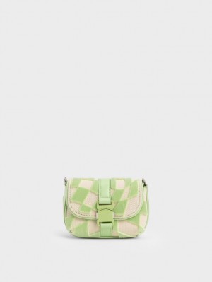 μίνι τσάντες Charles And Keith Zetta Belt πόρπης Checkered πρασινο | 69208-QCUF