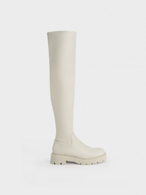 ψηλεσ μποτεσ Charles And Keith Zip-Up Thigh ασπρα | 76394-DNIW
