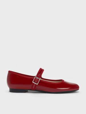 Παπουτσια Μπαλαρινεσ Charles And Keith λουστρινι Buckled Mary Jane κοκκινα | 81309-QJZN