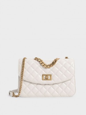 τσάντεσ χιαστί Charles And Keith Καπιτονέ Chain ασπρα | 32761-TRIC