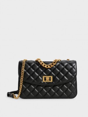 τσάντεσ χιαστί Charles And Keith Καπιτονέ Chain μαυρα | 62510-YOGL