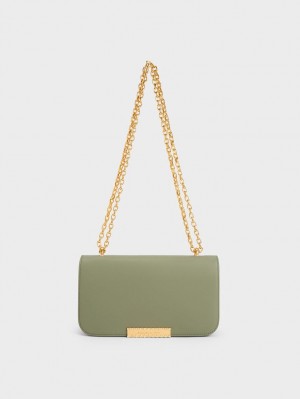 τσάντεσ ώμου Charles And Keith δερματινα Chain λουρακια Ελιά | 54086-FAIW