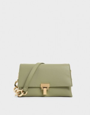 τσάντεσ ώμου Charles And Keith δερματινα Chain λουρακια Ελιά | 57163-SCGN