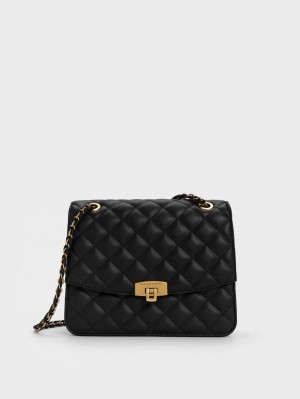 τσάντεσ ώμου Charles And Keith Καπιτονέ Chain λουρακια μαυρα | 60975-ZKON