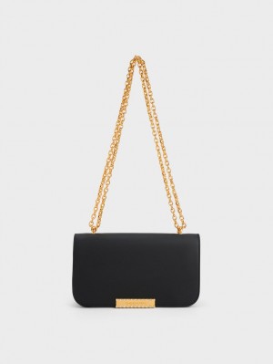 τσάντεσ ώμου Charles And Keith δερματινα Chain λουρακια μαυρα | 86451-ZHWI
