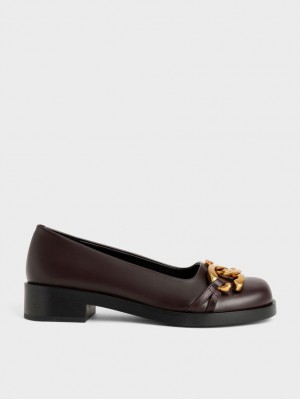 Παπουτσια Μπαλαρινεσ Charles And Keith Χοντρός Metallic Accent σκούρο καφε | 06479-POFY