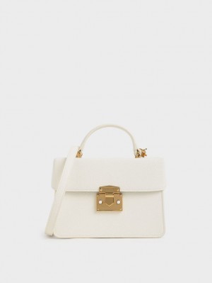 τσαντα χειροσ Charles And Keith κλασικα Push-Lock Top ασπρα | 19385-SVRN