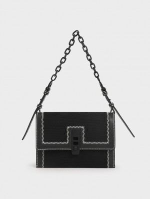 τσαντα χειροσ Charles And Keith καμβα Turn-Lock Chain μαυρα | 57293-LJTK