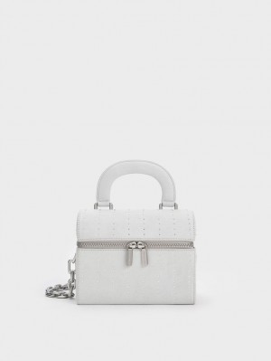 τσάντεσ χιαστί Charles And Keith Με Επένδυση Handle Textured ασημι | 01426-KMUO
