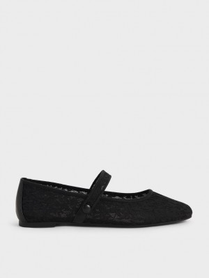 Παπουτσια Μπαλαρινεσ Charles And Keith δαντελα & Mesh Mary Jane μαυρα | 83475-ZKPL