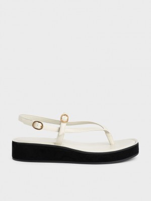 Πεδιλα Πλατφορμεσ Charles And Keith strappy Flatform Στρινγκ ασπρα | 41680-TGMI