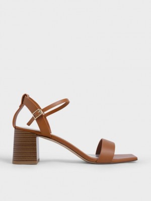 σανδαλια με τακουνι Charles And Keith Ankle λουρακια Stacked καφε | 08249-TVIU