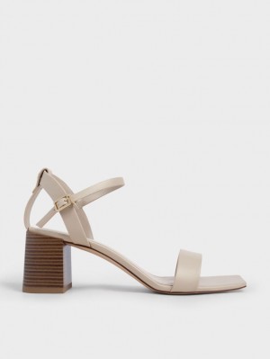 σανδαλια με τακουνι Charles And Keith Ankle λουρακια Stacked Μπεζ | 24158-ESRW