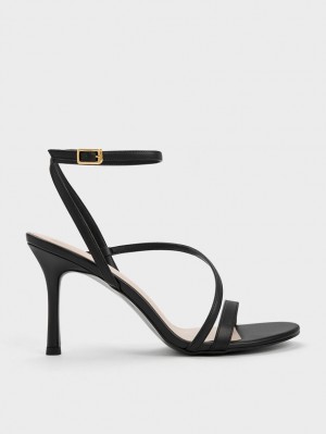 σανδαλια με τακουνι Charles And Keith Asymmetric strappy μαυρα | 92601-DIHP