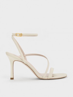σανδαλια με τακουνι Charles And Keith Asymmetric strappy κρέμα | 28901-NKLB