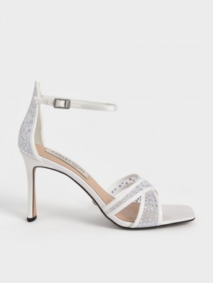 σανδαλια με τακουνι Charles And Keith Blythe Mesh & Satin Embellished ασπρα | 72563-OUVW
