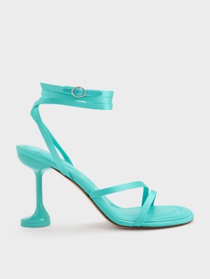 Σανδάλια Με Λουριά Charles And Keith Celestine Sculptural Heel τυρκουάζ | 30724-BFEW