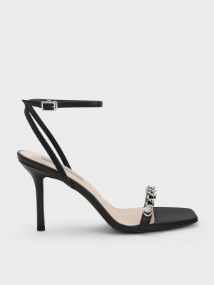 Σανδάλια Με Λουριά Charles And Keith Chain-Embellished Ankle μαυρα | 04185-HCVE