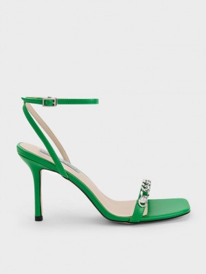 Σανδάλια Με Λουριά Charles And Keith Chain-Embellished Ankle πρασινο | 47962-OKQM