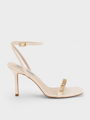 Σανδάλια Με Λουριά Charles And Keith Chain-Embellished Ankle κρέμα | 54913-OXFG