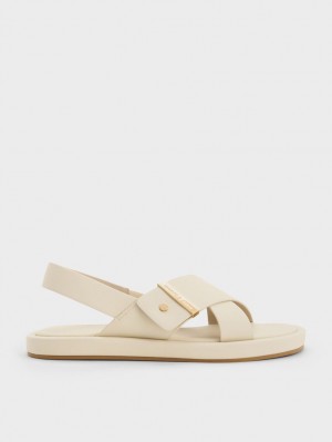 Σανδάλια Με Λουριά Charles And Keith Crossover Back κρέμα | 01895-CXUL