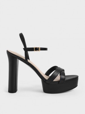 σανδαλια με τακουνι Charles And Keith Crossover flatforms μαυρα | 79382-WDJX