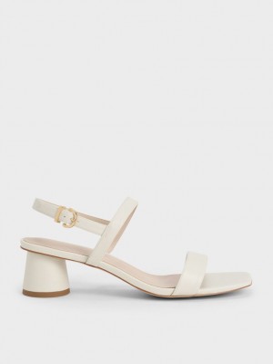 Σανδάλια Με Λουριά Charles And Keith Cylindrical Heel Back ασπρα | 01745-NKEC