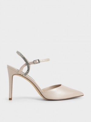 σανδαλια με τακουνι Charles And Keith Embellished Back λουρακια Μπεζ | 80123-NBUT