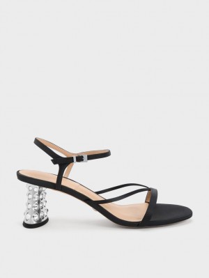 σανδαλια με τακουνι Charles And Keith Embellished Heel Recycled Polyester μαυρα | 45267-HEGX