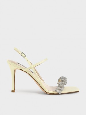 σανδαλια με τακουνι Charles And Keith Gem-Embellished Satin Stiletto κίτρινα | 52198-BFTX
