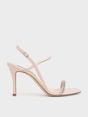 Σανδάλια Με Λουριά Charles And Keith Gem-Embellished Μπεζ | 97651-AGFY